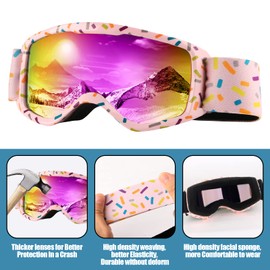 Kids Ski Goggles Anti-Fog Cartoon Snow Snowboard Glasses for Girls Boys Youth (Kids-Pink)