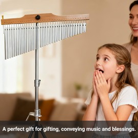25-Tone Wind Chime with Stand – Professional Silver Aluminum Bar Chimes with White Wooden Frame, Musical Percussion Instrument for Stage, Orchestra, and Music Education (44×118cm)