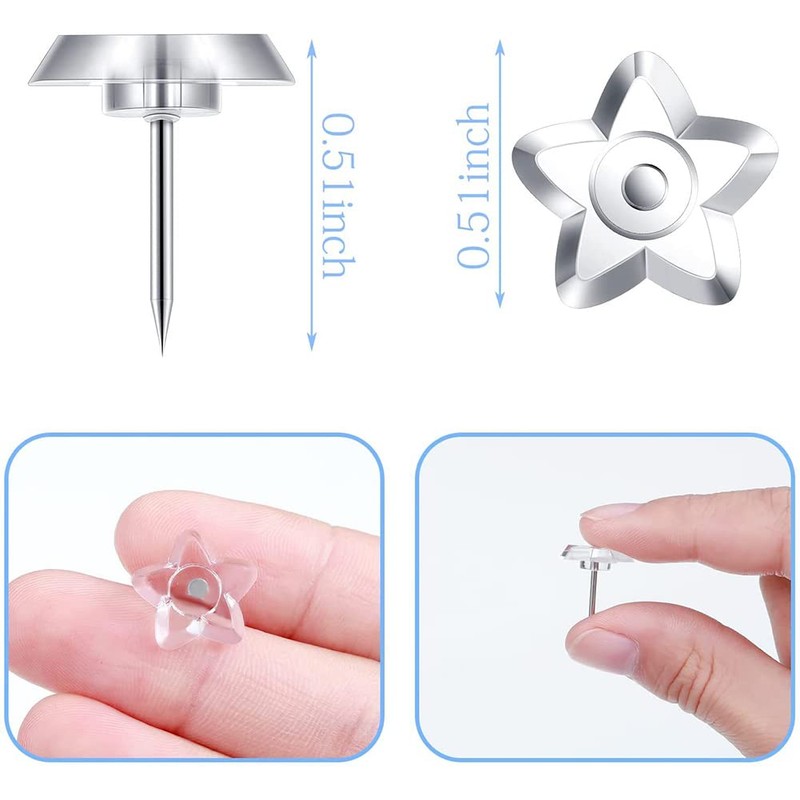 JIHUOO 100 Pcs Star Shaped Push Pins Clear Plastic Thumb