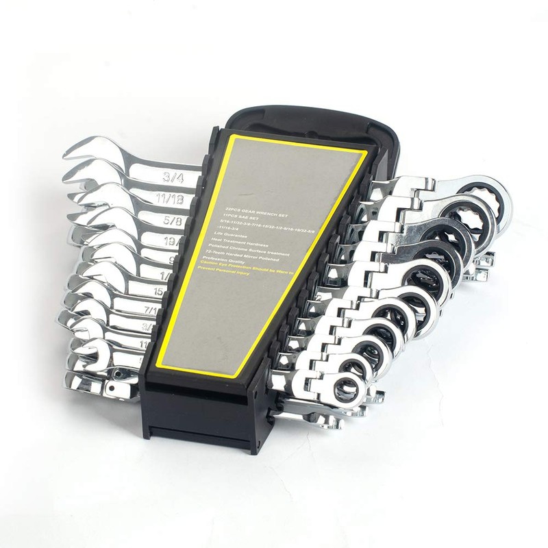FLZOSPER 22 -Piece Flex-Head Ratcheting Wrench Set, Both SAE and