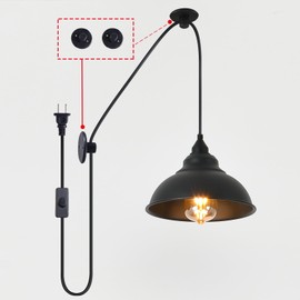 KOLAKODLUX Plug in Pendant Light Fixtures Hanging Lamp Shades Hanging Light with Plug in Cord Black Pendant Light Corner Hanging Lamp Pendant Lights Hanging Lamps That Plug Into Wall Outlet Ma625