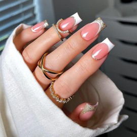 Quaferen Square Nail Tips Short: 240pcs Pre-shape Acrylic Fake Nail Tips Square - 12 Sizes Soft Gel Full Cover Clear Gelly Press on False Tip for Nail Extension Salon Home