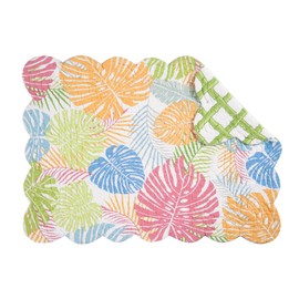 C&F Home Palm Beach Rectangle Placemat Set of 4 Summer Monstera Colorful Cotton Quilted Coastal Beach Reversible Machine Washable Table Top Table Linens 13" X 19" Rectangular Placemat Set of 4 Green