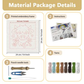 Doodlream Highland Cow DIY Punch Needle Embroidery Kit for Adult Beginner, 9.4" Highland Cow Animal Punch Stitching Craft Set for Starter with Frame, Fabric Pattern, Threader, Yarn, Pinch Needle