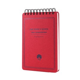 Shulaner A5 Lined Spiral Notebook Hardcover Wirebound Notepad Hardback, 100 Sheets, Pack of 2 Red