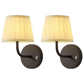 PUSU LED Cordless Black H9.6 inch Small Wall Sconces Set of 2, Rechargeable 5200mAh Battery Operated Fabric Wall Lamp with Remote, Lighting for Living Room, Bedroom, Hallway, Bathroom, Stairs, Kitchen