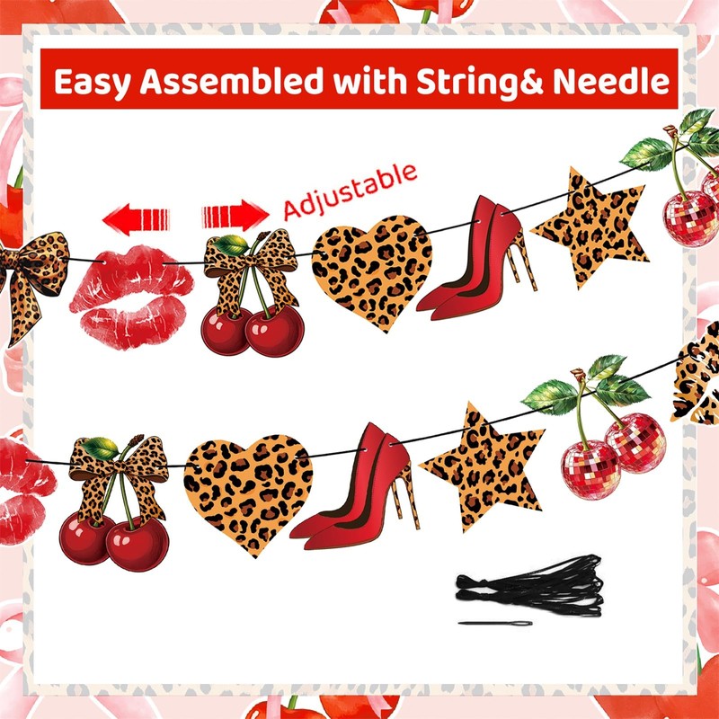 Cherry Cheetah Print Banner - 2 Pcs Red Leopard Print