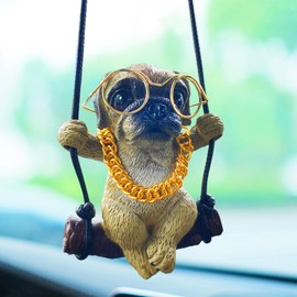 Swinging Dog Car Hanging Ornament, Cute Pug Dog Car Mirror Hanging Accessories, Rear View Mirror Accessories Car Accessories Car Decor Charm, Small Gifts for Women/Men