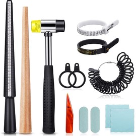 Ring Making Tools UK Ring Sizer Gauge with Ring Mandrel Rubber Hammer Repair Ring Measurement Resizer Finger Sizing Tool Jewellery Making Kit