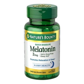 Nature's Bounty Melatonina 3 mg, apoya la relajación, promueve un sueño profundo y reparador, suplemento dietético, 240 unidades, no contienen gluten, lácteos, trigo y son aptas para vegetarianos