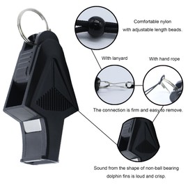 UGpine Whistle, Coaches Whistle with Lanyard, Loud Crisp Sound, Teacher, Referee Whistle for Sports, Basketball and Football, Lifeguard Whistle for Emergency (Black)