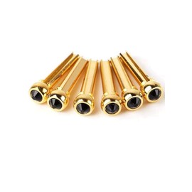 6Pcs Brass Guitar Bridge Pins,Pegs Nail with Crystal Glass Dot Decor Music Instrument Parts for Folk Acoustic Guitar (BK)