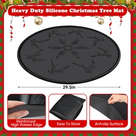 Silicone Christmas Tree Mat, Waterproof Christmas Tree Floor Protector Heavy Duty Christmas Tree Stand Mat Xmas Floor Protective Pad Saver with Reinforced Lip Under Tree Catch Needles,Spills,Sap