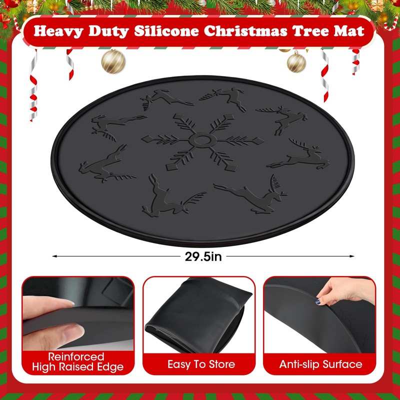Silicone Christmas Tree Mat, Waterproof Christmas Tree Floor Protector Heavy