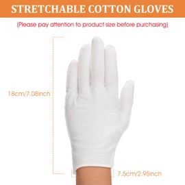 3 Pairs White 100% Cotton Gloves, Thickened Stretchable Moisturising Gloves for Dry Hands Eczema, Soft and Resuable Safety Works Glove for Guard, Parade, Jewellery, Film Photo, Coin Inspection