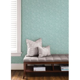 NuWallpaper NU2919 Aqua Poplin Texture Peel & Stick Wallpaper, Blue