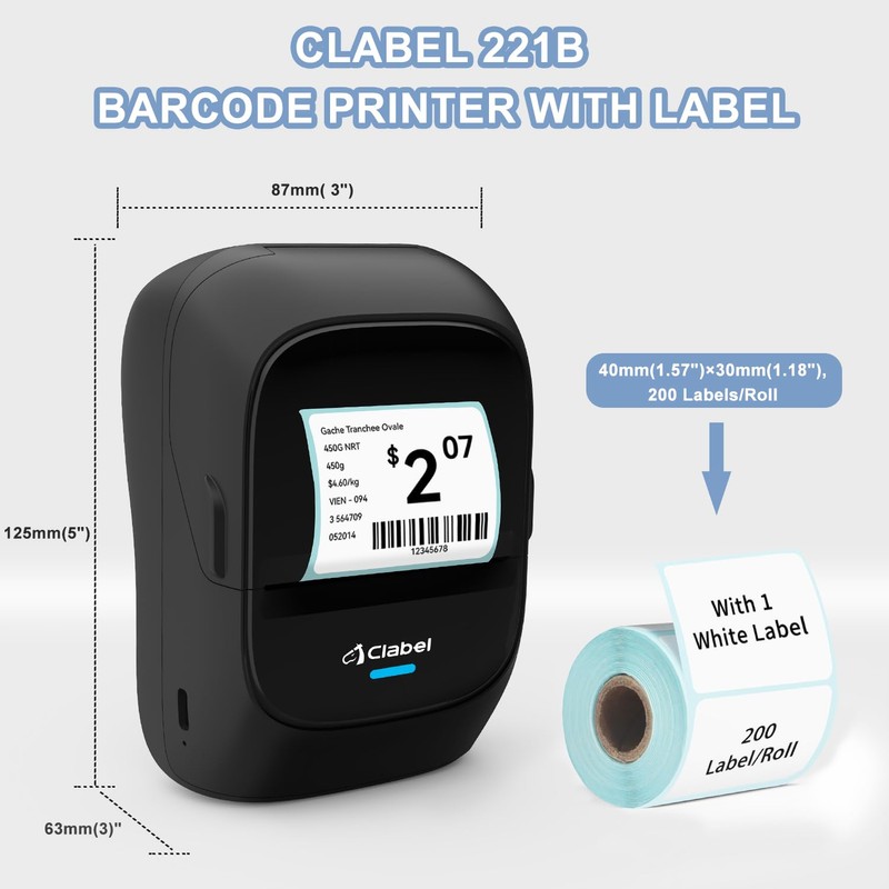 CLABEL Label Maker Machine with Tape: 221B Inkless Label Printer