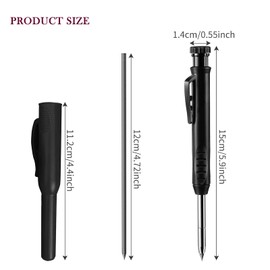 Solid Carpenter Pencil, Mechanical Carpenter Pencils with 6 Refills, Heavy Duty Woodworking Pencils, Long Nosed Deep Hole Mechanical Pencil Marker with Built-in Sharpener for Carpenter, Architect