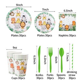 Sveikie 240pcs Animal Themed Birthday Decorations, Including Jungle Print Paper Plates, Party Zoo Pals, And Safari Plates, Applies To Baby Shower Wildlife Themed Birthday Party Supplies (Serves 30)