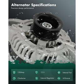 SCITOO Alternator 11656 Fits for Ford for Mustang 2014,for Ford for Mustang 5.0L 2014,for Mustang 5.4L 2011 2012,for Mustang 5.8L 2013 2014,150Amp High-output CW 6-Groove 104210-2980 9R3Z10346C