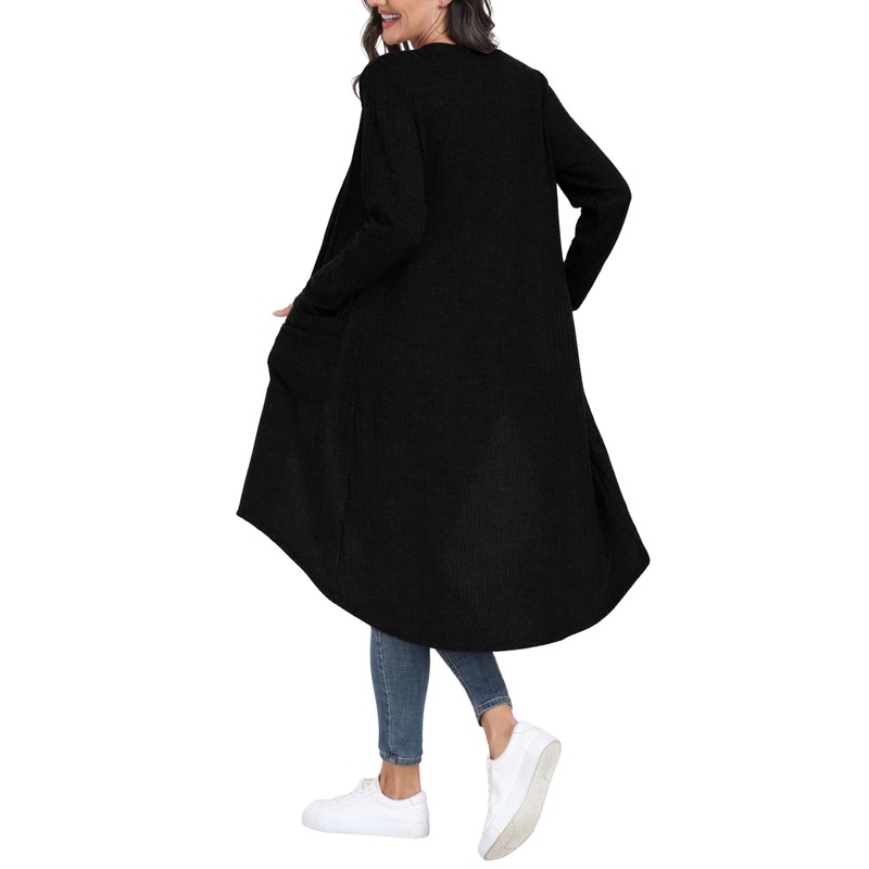 GRECERELLE Women's Long Cardigan Elegant Thin Ribbed Long Sleeve with