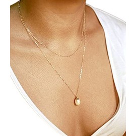 Delicate Layering Necklace, Gold Gemstone Necklace, Double Strand Layered Necklace Set, Single Pearl Necklace, Bridesmaid Gift