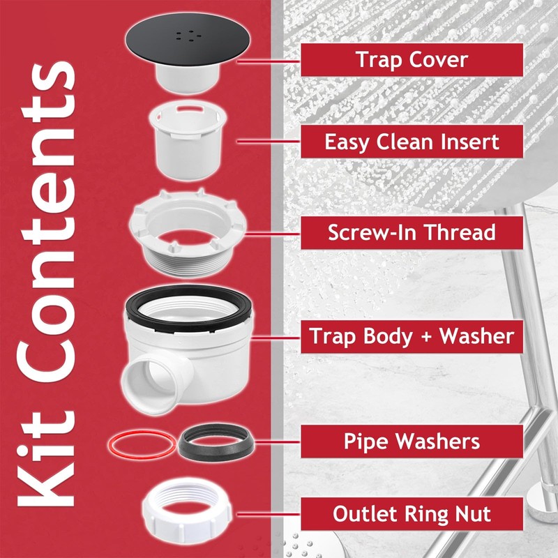 SPARES2GO Shower Trap for 90mm Tray Plug Hole 1.5" Luxury