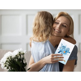 WaaHome Tarjeta de regalo para el día de la madre de flores para mamá, tarjeta de regalo para mamá de hija e hijo, niños, tarjeta floral para el día de la madre con sobre único