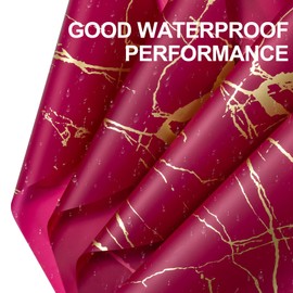 WRAPAHOLIC 20 Sheets Flower Wrapping Paper - 22.4 x 22.4 inch Wine Red Marble Water-Resistant Floral Bouquet Wrapping Paper, Florist Supplies Packaging for Wedding Birthday Gift DIY