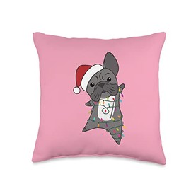 Funny Animals For Kawaii Christmas French Bulldog Christmas Santa Clauses Fairy Lights Throw Pillow, 16x16, Multicolor
