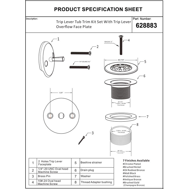 Artiwell Trip Lever Tub Trim Kit Set With Trip Lever