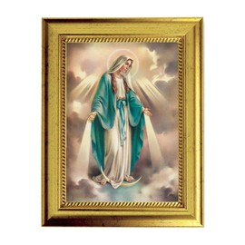 Our Lady of Grace Picture Framed Wall Art Decor Small, Antique Gold-Leaf Frame with Rope Detailed Lip