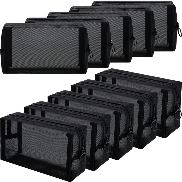 10 Pieces Mesh Makeup Bag Portable Mesh Cosmetic Bag Black