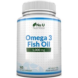 Omega 3 Fish Oil 1000mg - 365 Softgel Capsules - Up to 12 Month’s Supply - Pure Fish Oil with Balanced EPA & DHA - Contaminant Free Omega 3 - Made in The UK by Nu U Nutrition…