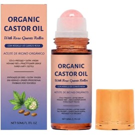 Aceite Ricino Bio Prensado en Frío Roll-On con Rodillo Cuarzo Rosa, Sin Hexano Hidratante para Rostro Cuerpo Cejas Pestañas en Frasco Cristal Ámbar(Quartz ball bearings,2 PCS)