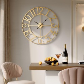 Large Wall Clock 30 Inch, Decorative Gold Clocks Silent Non Ticking Battery-Operated for Living Room Kitchen Mantel Decor, Metal Round Modern Wall Clocks Arabic Numerals