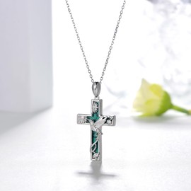 Yorionke Hummingbird Necklace Sterling Silver Hummingbird Cross Necklace Turquoise Cross Pendant Hummingbird Jewelry Gifts for Women