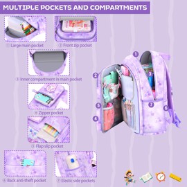 HANXIUCAO Kids Backpack School Bags for Girls Kawaii Teenage Multiple Pockets Bookbag for Elementary Primary Middle School (Kids Backpack+Insulated Lunch Bag+Pencil Case Purple)