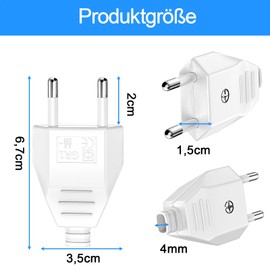 VIEVRE Flat Euro Plug, Pack of 4 Power Plug, 220 V Euro Plug, Flat Euro Plug, Plug (220 V, 2.5 A), Schuko Plug Flat, Euro Plug Flat (White)