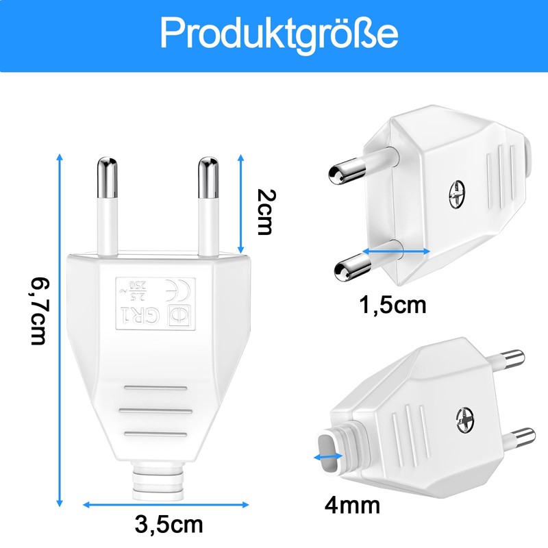 VIEVRE Flat Euro Plug, Pack of 4 Power Plug, 220