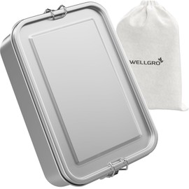 WELLGRO Stainless Steel Square Containers - 550 ml 850 ml 1400 ml 2400 ml Leak-Proof Metal Lunch Box Lunch Box Capacity 2400 ml
