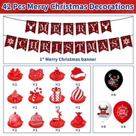 Christmas Ceiling Decorations Indoor Christmas Hanging Decorations Foil Swirl Decor Merry Christmas Banner Bunting Candy Bell Reindeer Wall Window Decorations for Christmas Holiday Party Supplies