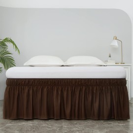 MEILA Wrap Around Bed Skirt Three Fabric Sides Elastic Dust Ruffled 24 Inch Tailored Drop,Easy to Install Fade Resistant-Brown, Twin/Full, (CHF-24)