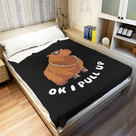 OHTMTHO OK I Pull Up Capybara Blanket 40"x50" Soft Warm Plush Fleece Throw Blankets Capybara Gifts for Capybara Lovers