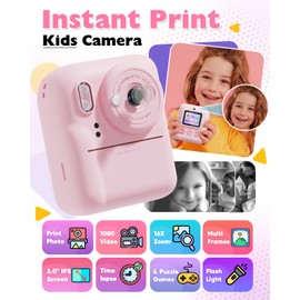 BAISIQI Kids Camera Instant Print, 1080P Instant Print Camera Toys for Girls Age 3-12, Christmas Birthday Gifts for 3 4 5 6 7 8 Year Old Girls, Kids Digital Camera Toys with Print Paper-Pink