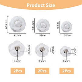 SUPERFINDINGS Pack of 6 3 Sizes White Camellia Lapel Pins Elegant Rigid Decorative Velet Lapel Pins Classic Flower Brooches for Women and Girls Fabric Decoration, Cloth