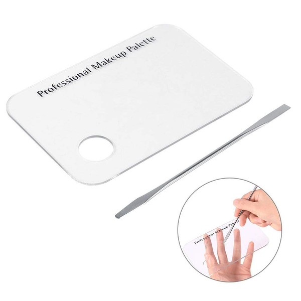 Cimenn Clear Acrylic Maquillaje Nail Art Cosmetic Mixing Palette & Stainless Spatula Tool Set