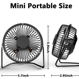 No brand Black Desk Fan - 4-Inch Mini Fan 360°Adjustable Tilt Angle