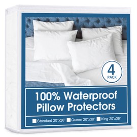 4 Pack Pillow Protectors with Zipper Standard Size Breathable & Noiseless Pillow Protector 100% Waterproof Pillow Cases 20''×26'' White Pillow Covers