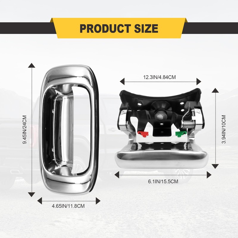 Chrome Exterior Rear with Rod Clips Tailgate Door Handle and